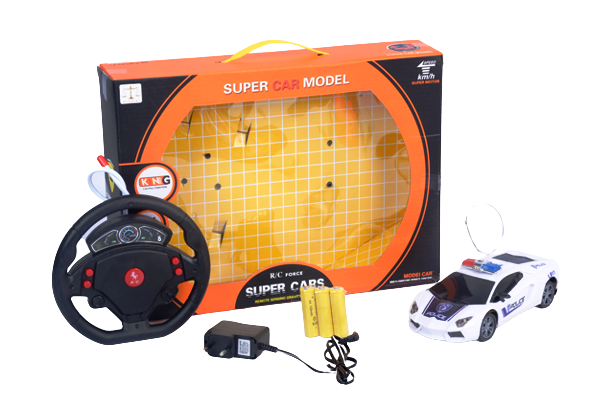 Полицейска кола с волан радиоконтрол и акумулаторна батерия