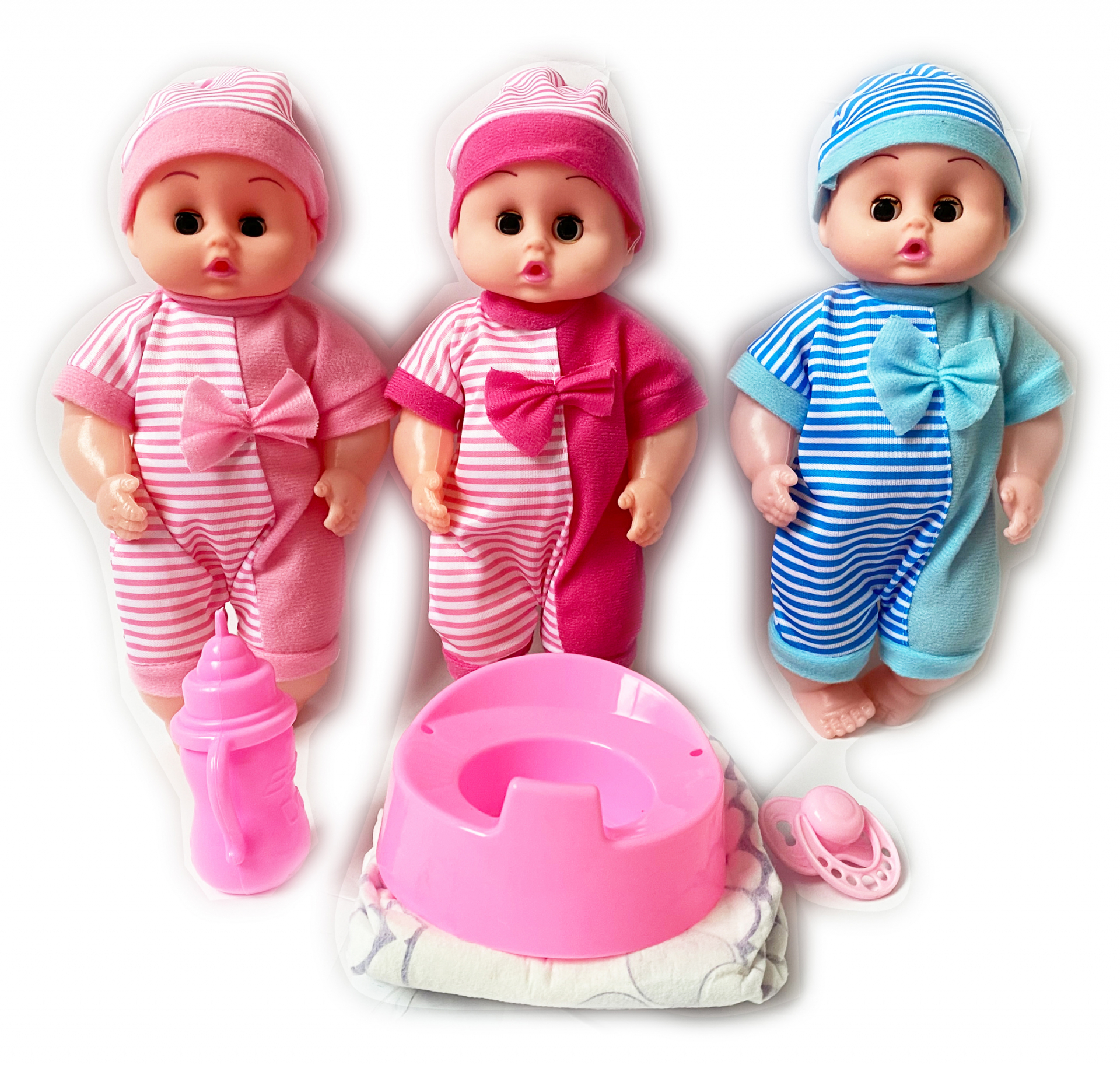 Бебе с гърне, памперс и биберон, 26см