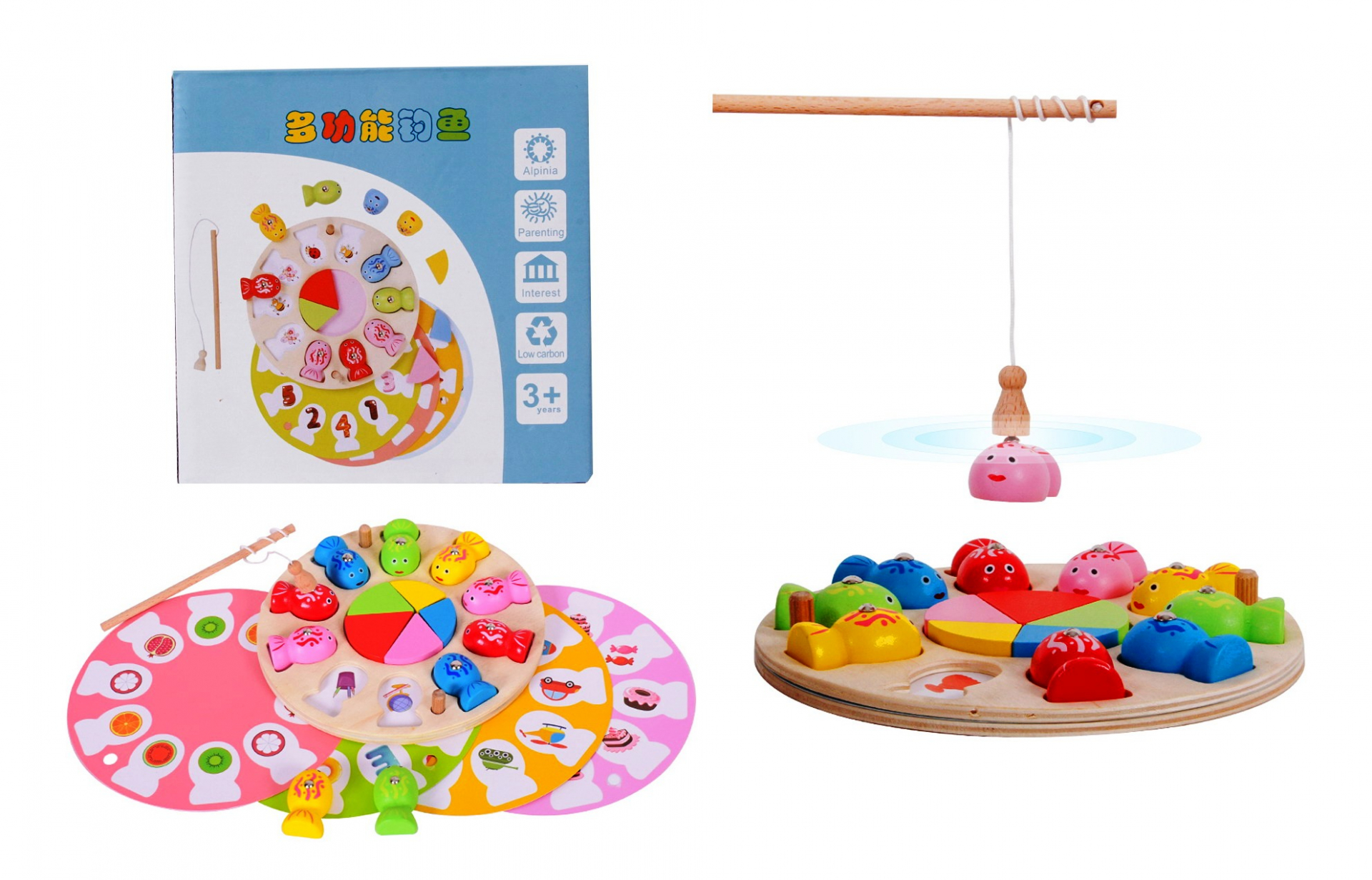 Дървен риболов с 10 рибки и 2 въдици + аксесоари