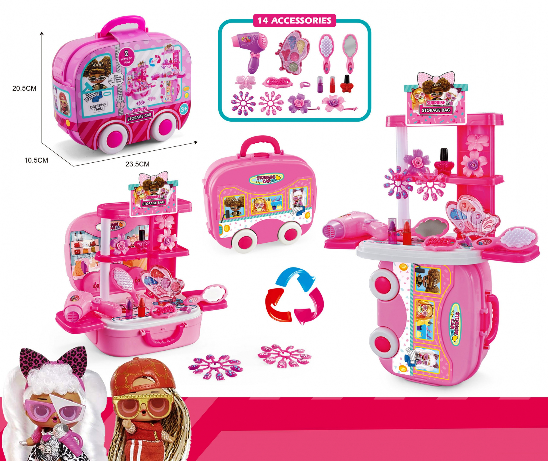 Тоалетка - Куфарче на колелца 2в1 с аксесоари