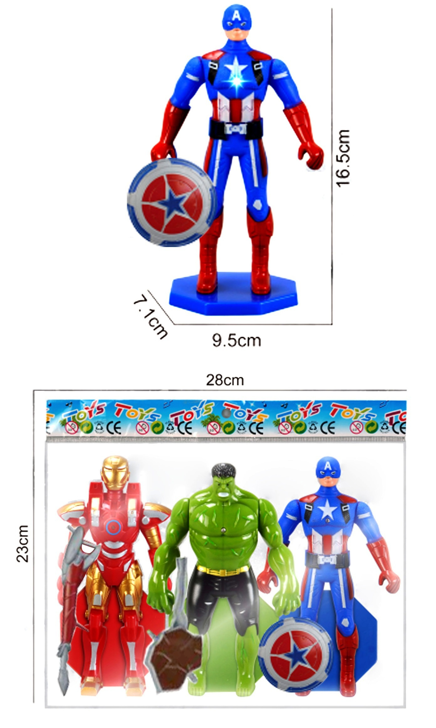 Комплект 3 светещи фигурки на Супергерои