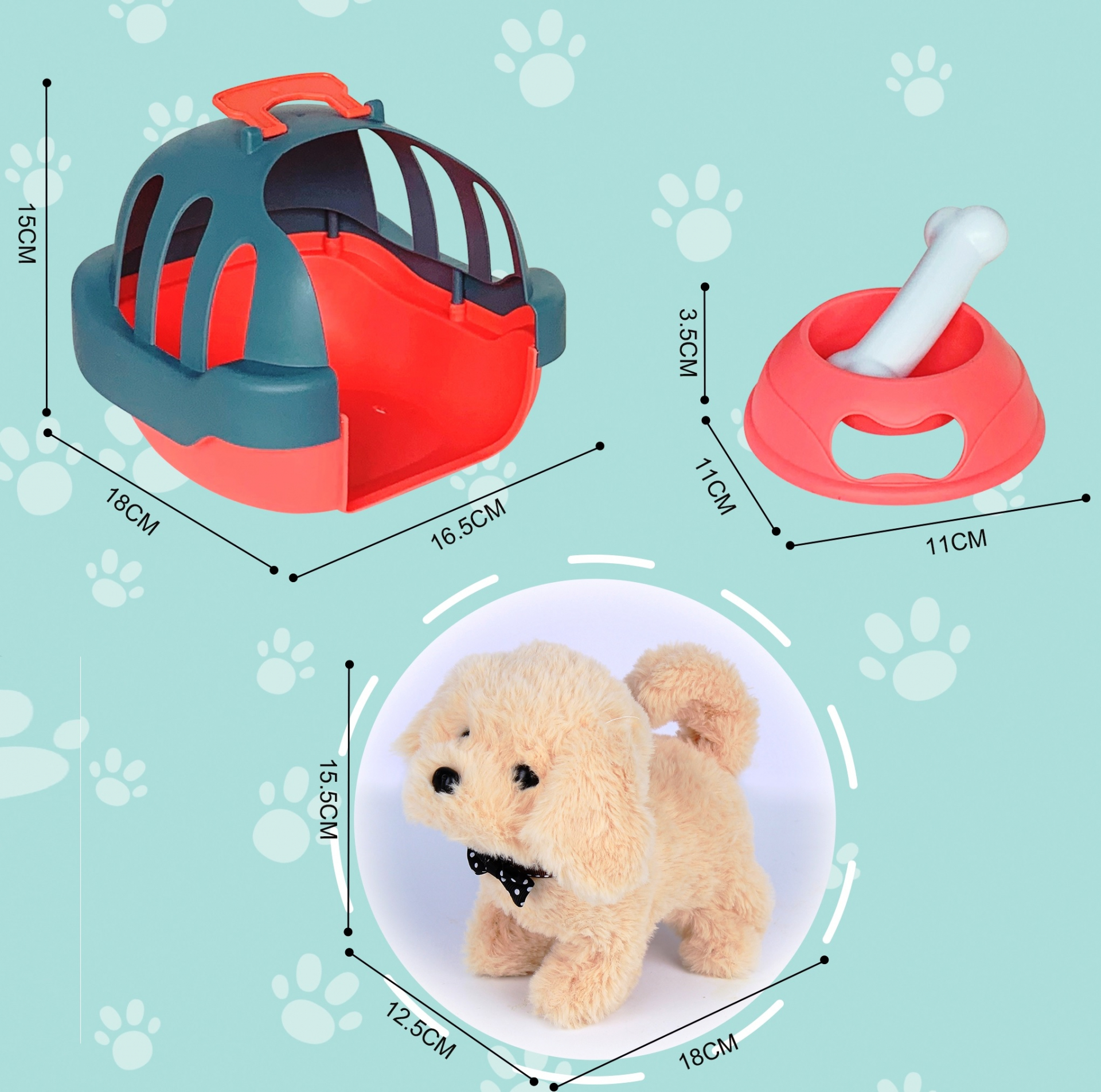 Ходещо куче с клетка и аксесоари + ЗВУК