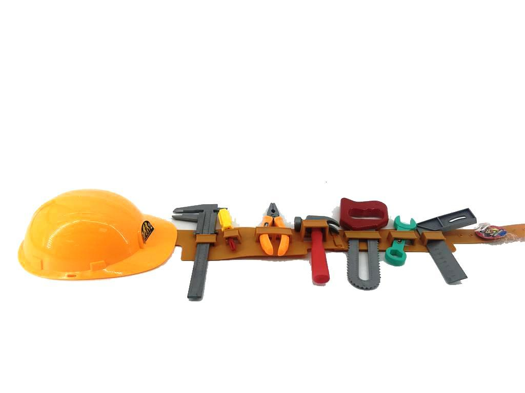 Колан с инструменти и оранжева каска