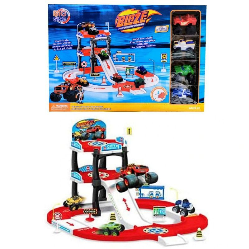 ГОЛЯМ Паркинг на два етажа Пламъчко и Машините с 4 колички Blaze and the Monster Machines