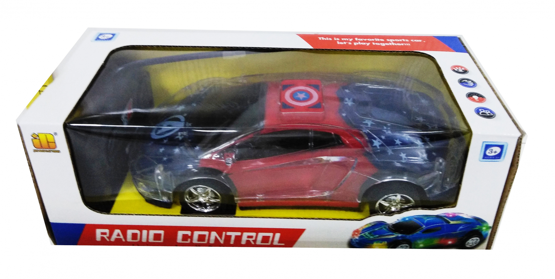 Кола радиоконтрол 4 посоки с цветни СВЕТЛИНИ, Син супергерой