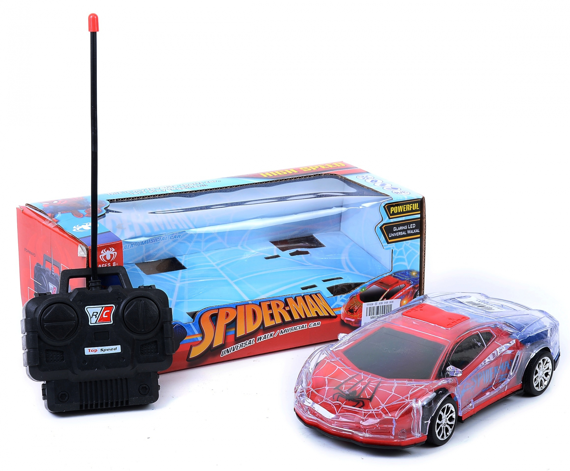 Кола радиоконтрол 4 посоки с цветни СВЕТЛИНИ, Човека паяк