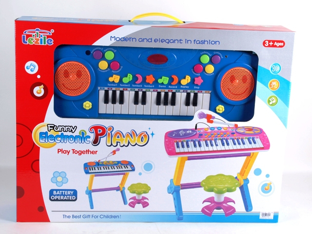 ГОЛЯМО Пиано със столче и микрофон, с вградени тонколони и мелодии, два цвята