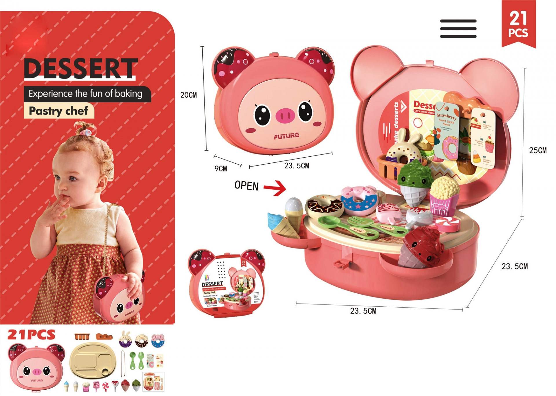 Комплект десерти и аксесоари в чантичка мече, 21 части