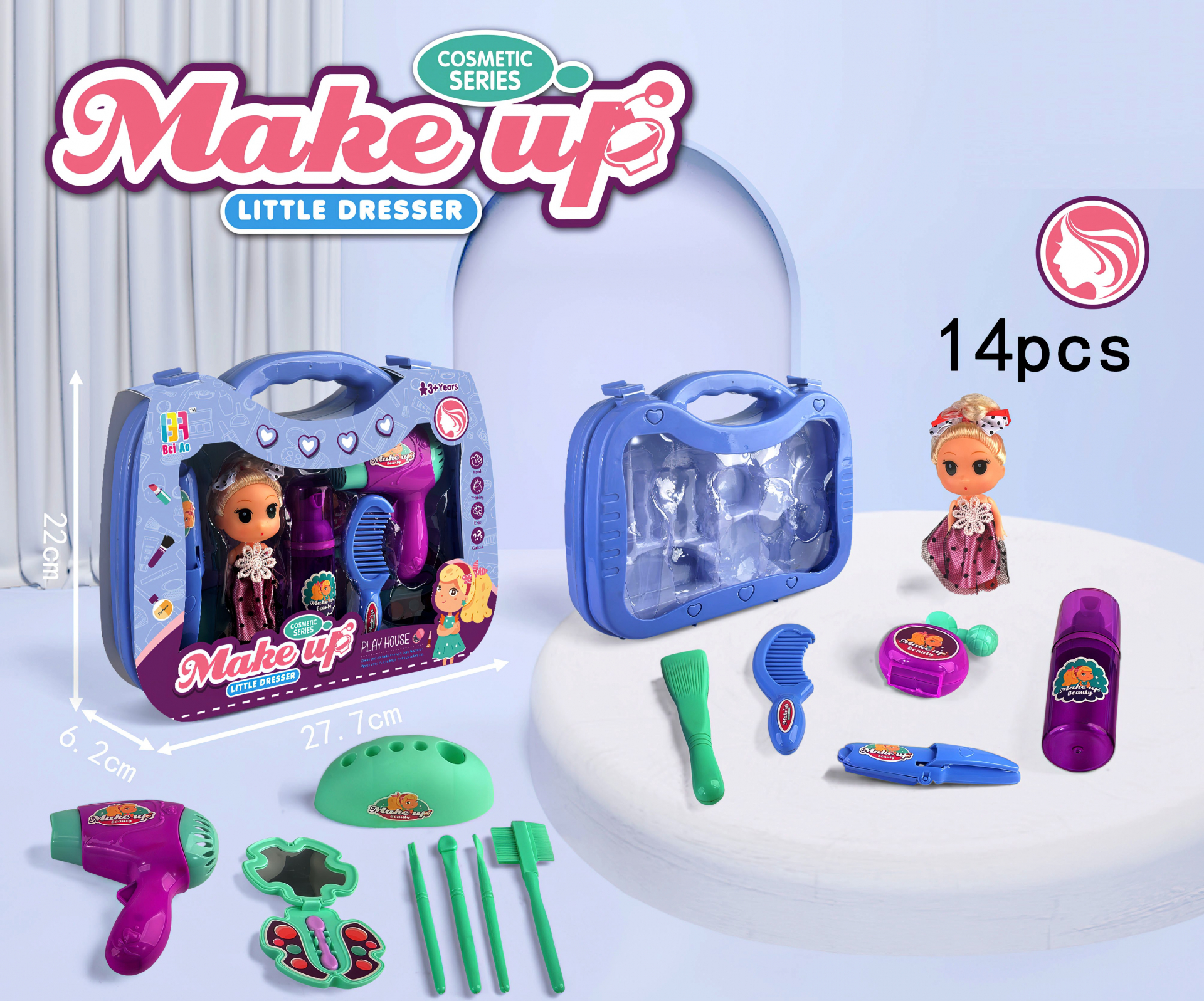 Кукла с фризьорски комплект и аксесоари в куфар