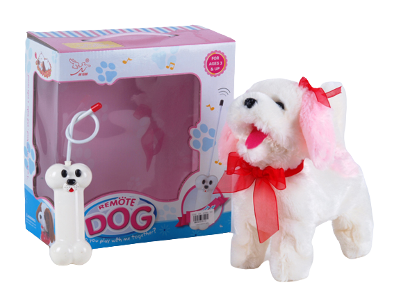 Плюшено ходещо куче с панделка, радиоконтрол, движение в 2 посоки, лае и маха с опашка