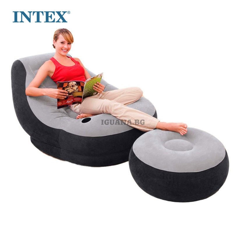 Надуваем релакс фотьйол, кресло с табуретка до 100кг, поставка за чаша INTEX