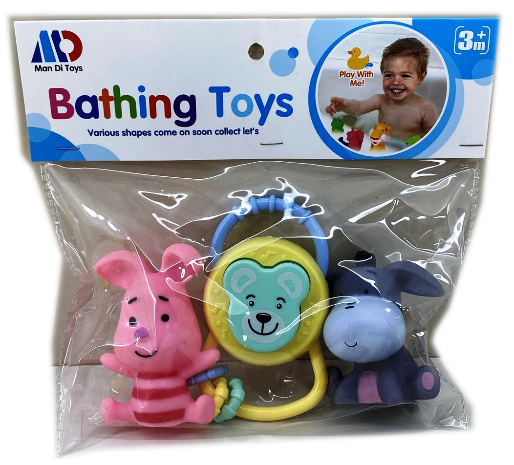 Комплект дрънкалка с 2 гумени играчки и бипка-мече