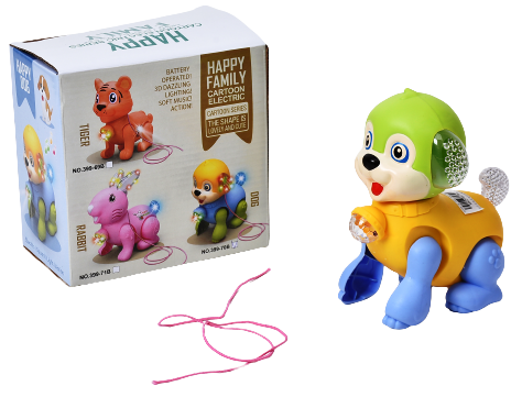 Усмихнато скачащо куче с шарени 3D СВЕТЛИНИ