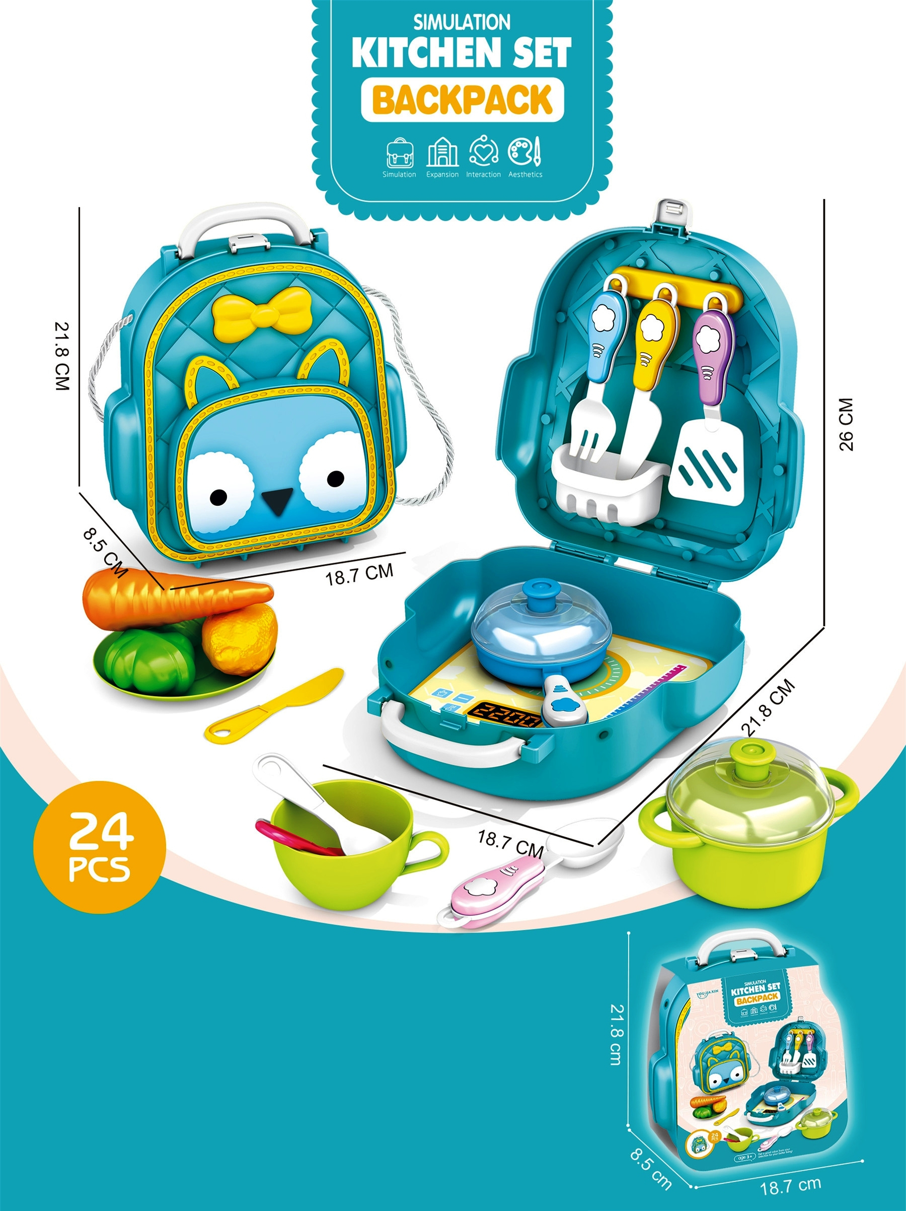 2в1 Комплект раница - кухня с котлон и кухненски прибори 24 части