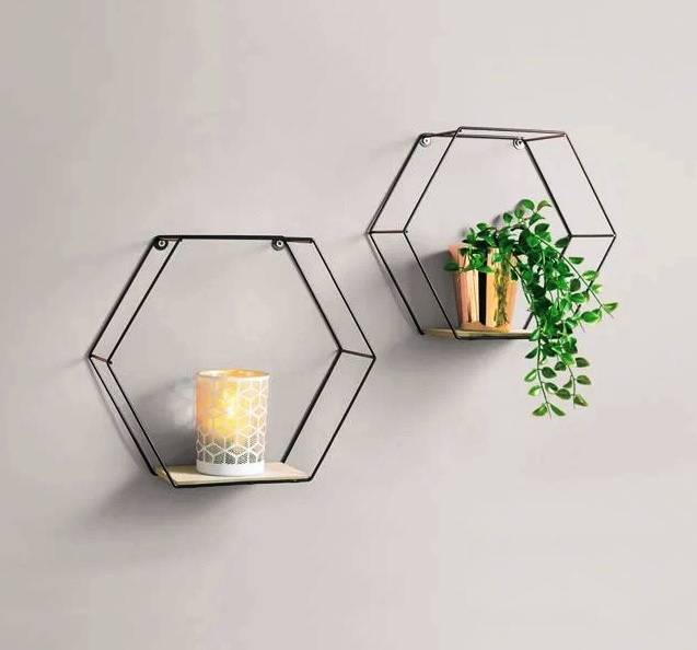 Комплект шестоъгълни етажерки за стена, две части