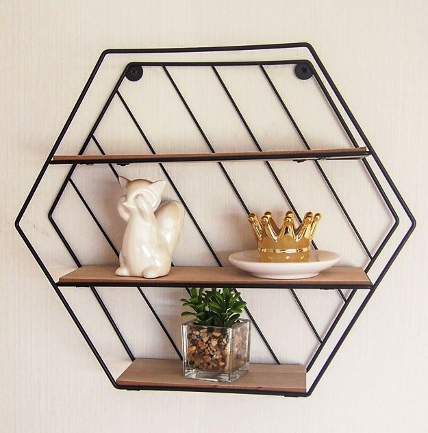 Метална етажерка за стена с три рафта, 35x9x30.5см