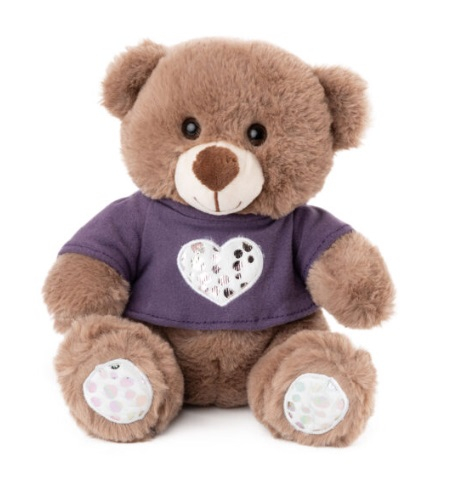 Кафяво мече с лилава тениска, 20см