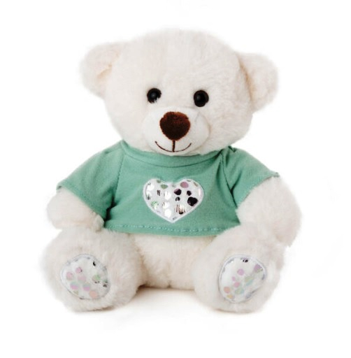 Бяло мече със зелена тениска, 20см