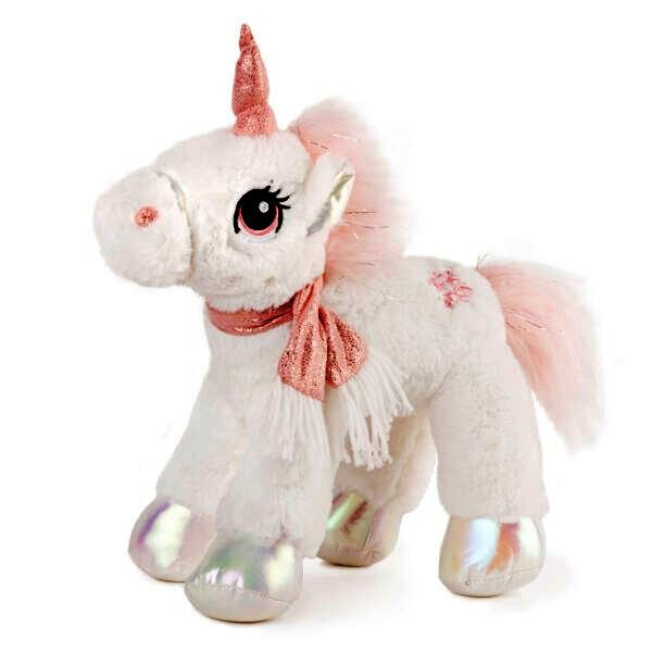 Бял еднорог с розов шал, изправен, 35см