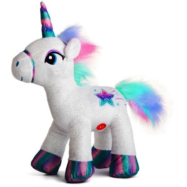Еднорог със светещ рог и музика, три цвята, 28см