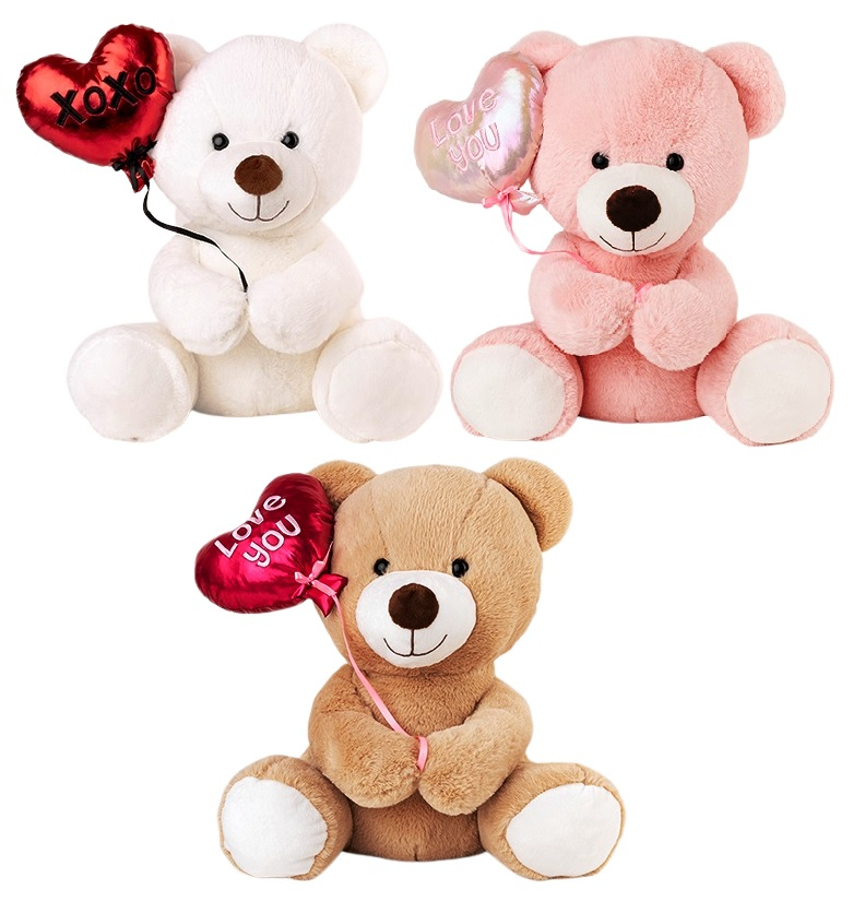 Мече със сърце, три цвята, 22см