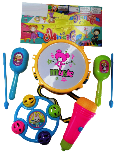 Музикален комплект от барабанче с палки , маракаси, дайре и микрофон