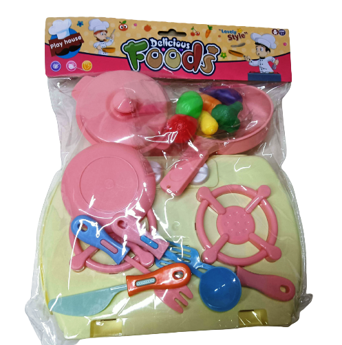 Готварски комплект с котлон, тенджера, тиган, нож и прибори + зеленчуци за готвене