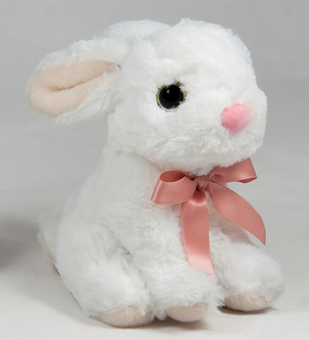 Бяло Зайче с панделка и големи очи, 18см