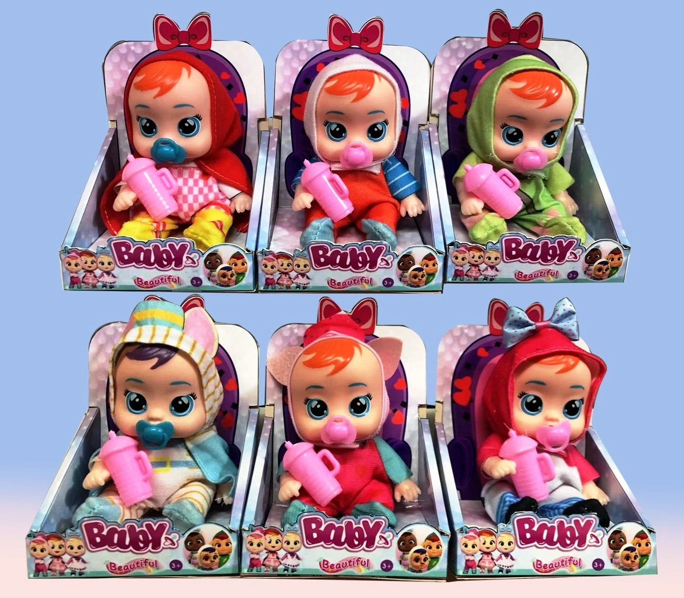 Бебе с качулка биберон и шишенце, 6 вида