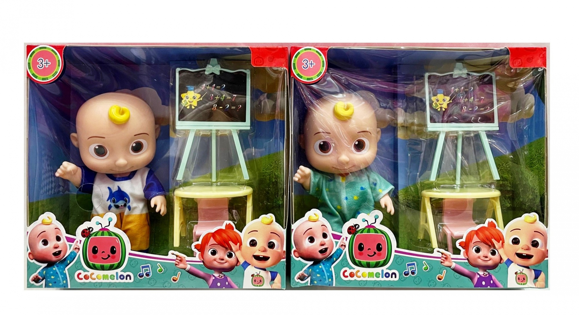 Гумено бебе COCOMELON с дъска и стол, маса и столче