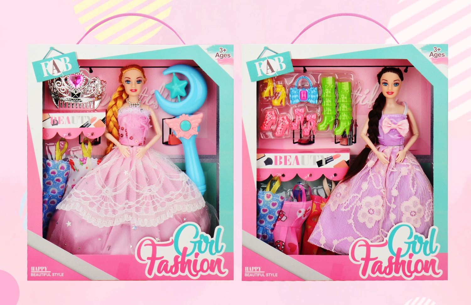 Комплект Кукла с дълга плитка, рокли, корона и аксесоари