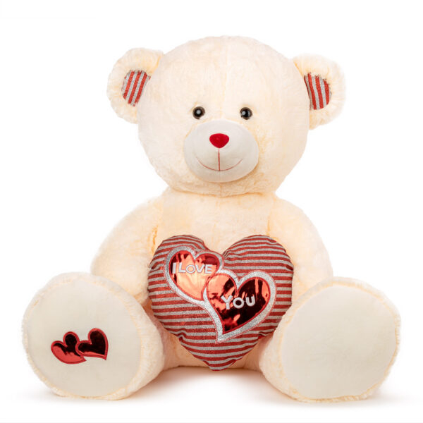 Плюшено мече със сърце, два цвята, 62см