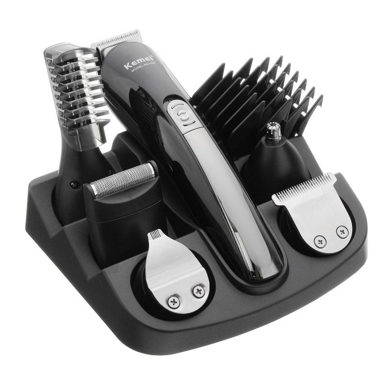 11в1 Машинка за подстригване, тример Kemei KM-600, 3W, 5 приставки, Стойка