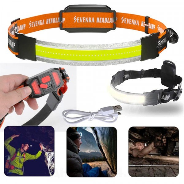 LED Челник-Лента, Фенер TM-G13 за глава с Акумулаторна батерия, 3 режима, USB