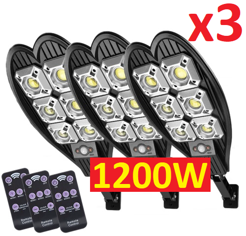 КОМПЛЕКТ 3бр.Соларна ДВОЙНА LED лампа, със стойкa и дистанционно, DRAGON, 1200W