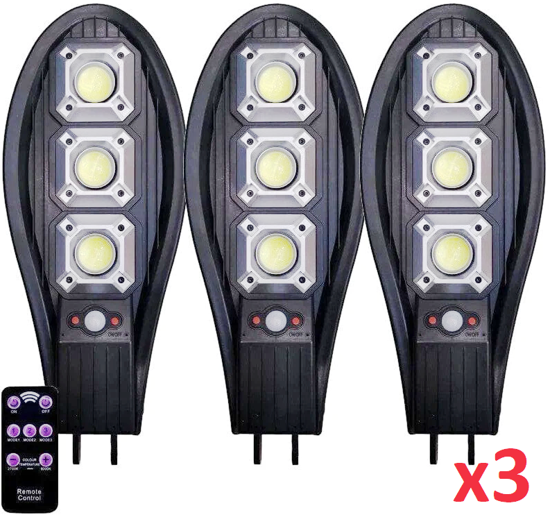КОМПЛЕКТ 3бр. Соларна LED лампа, със стойкa и дистанционно, 900W