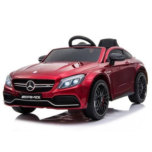 Акумулаторна кола Mercedes Benz C63 AMG, Червен металик, 12V, с меки гуми, отварящи се врати | Iguana.bg