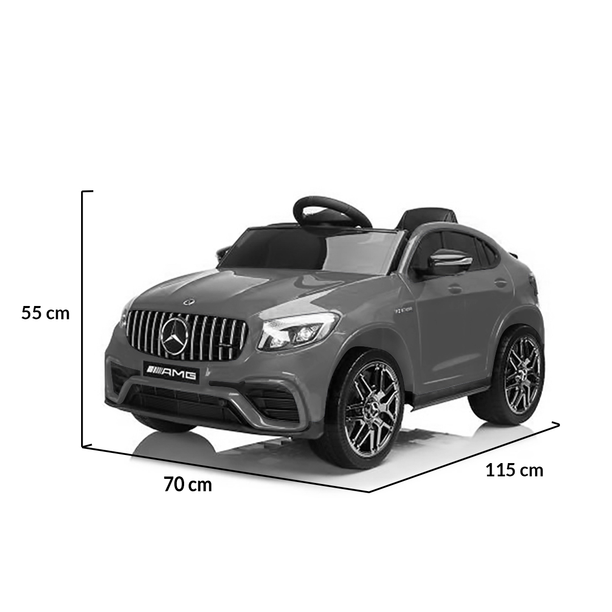 Акумулаторен джип Mercedes GLC 63S AMG Сив Металик, 12V с меки гуми и отварящи се врати | Iguana.bg