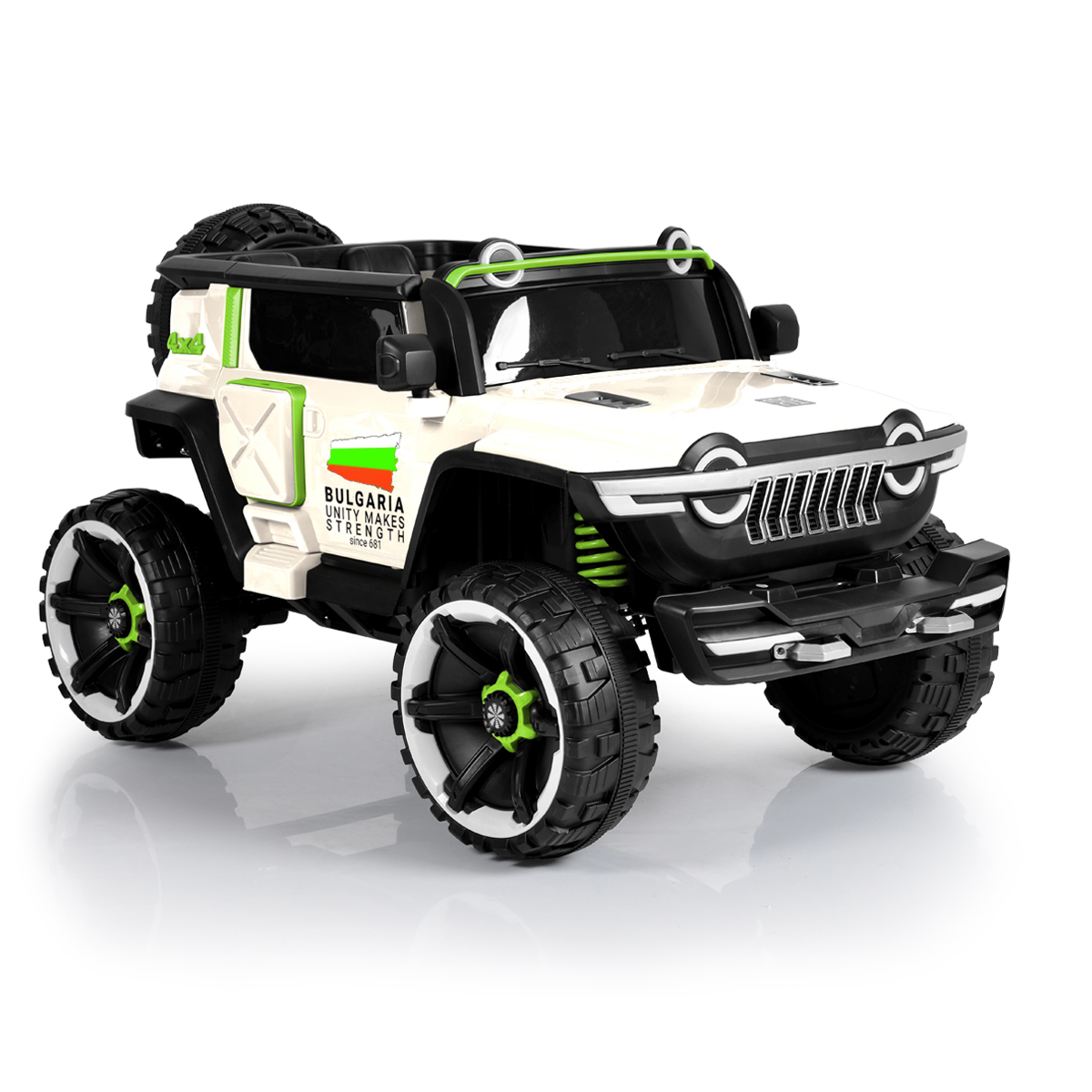 Акумулаторен джип Tangra Бял, 12V, Предни светлини и отварящи се врати | Iguana.bg