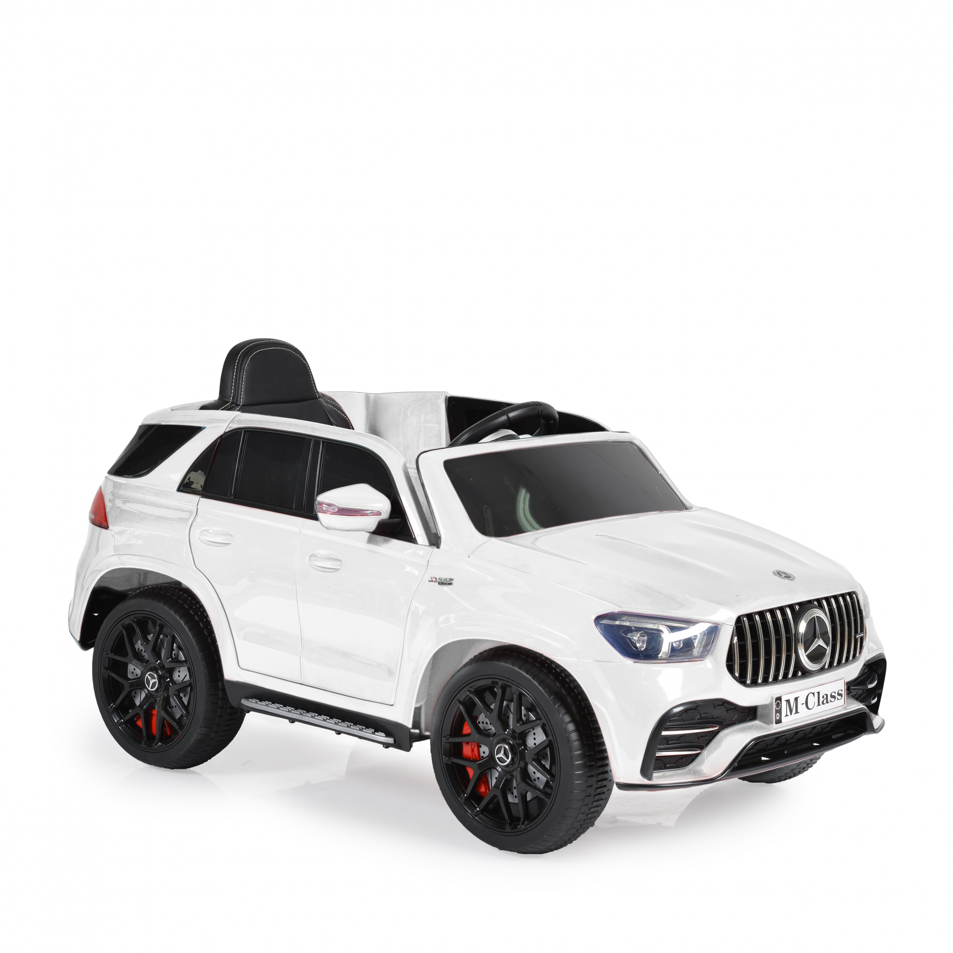 Акумулаторен джип Mercedes M Class Бял, 12V с меки гуми и кожена седалка | Iguana.bg