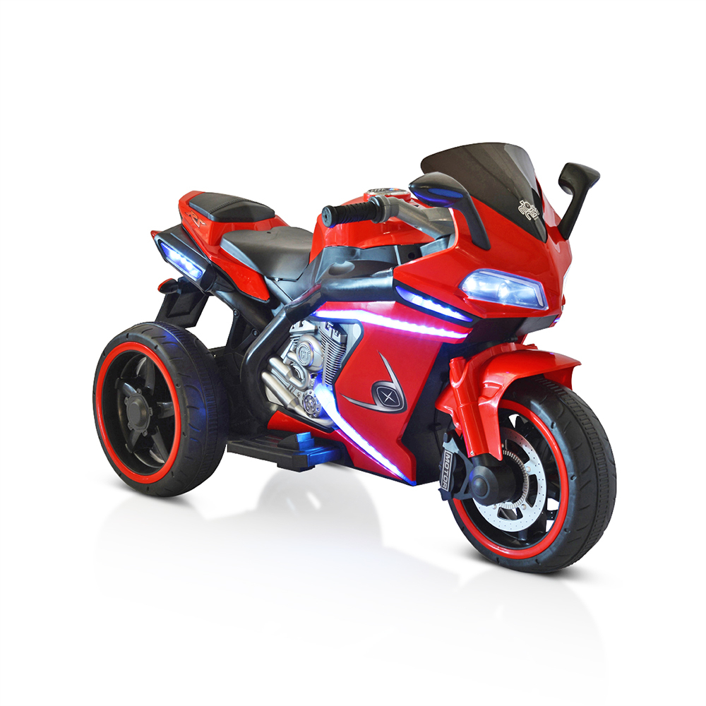 Акумулаторен мотор LEGEND Червен, 12V с три гуми и предни светлини | Iguana.bg