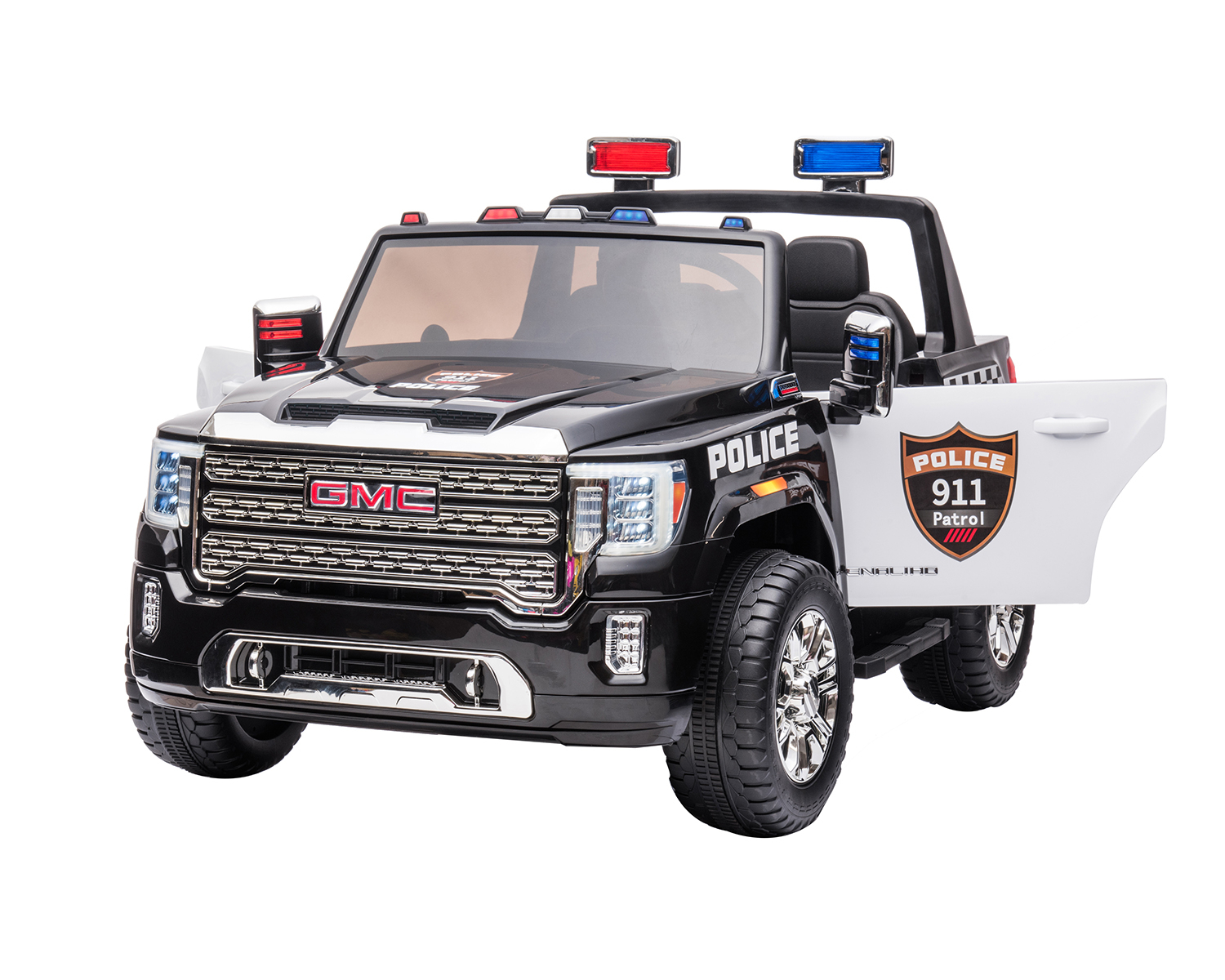 Акумулаторен джип GMC Police Licensed 12V, с кожена седалка и отварящи се врати | Iguana.bg