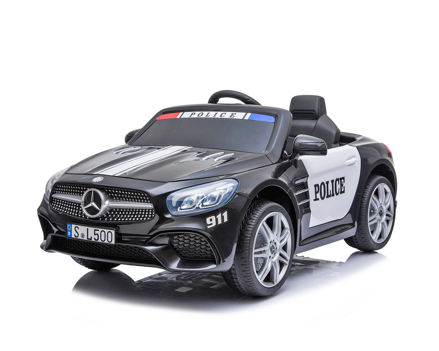 Лицензирана Акумулаторна кола Mercedes Benz SL500 Police, 12V с меки гуми и кожена седалка | Iguana.bg