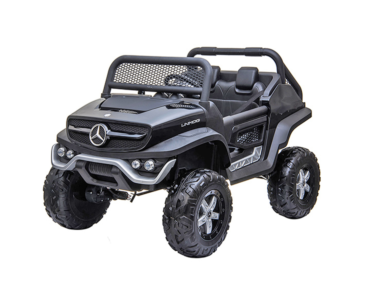 Лицензиран Акумулаторен джип Mercedes Benz Unimog Черен металик 12V с две места | Iguana.bg