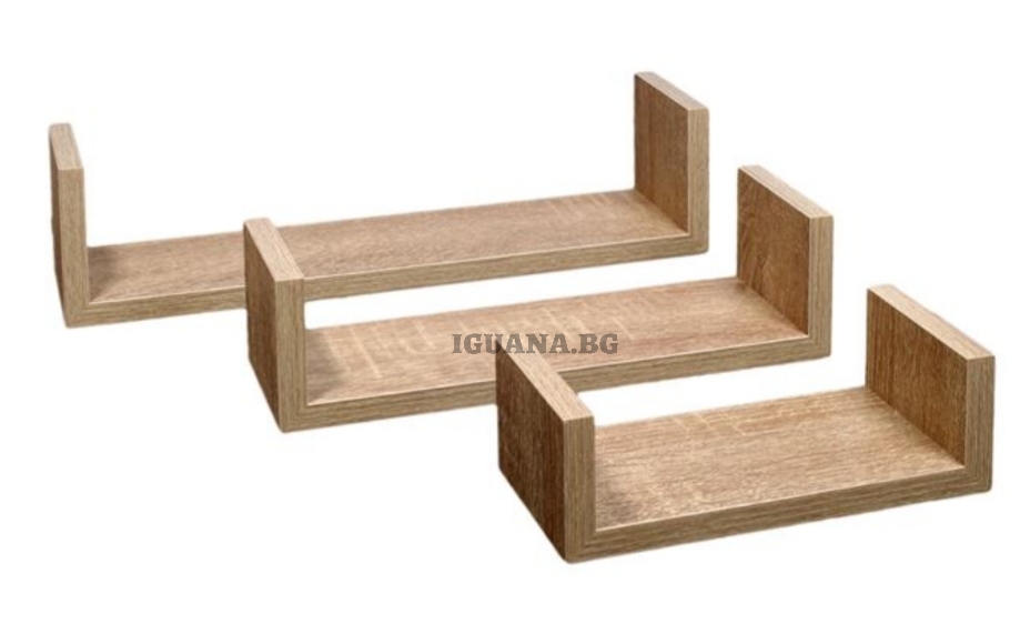 Комплект етажерки за стена, три рафта за декорация, MDF, дъб сонома