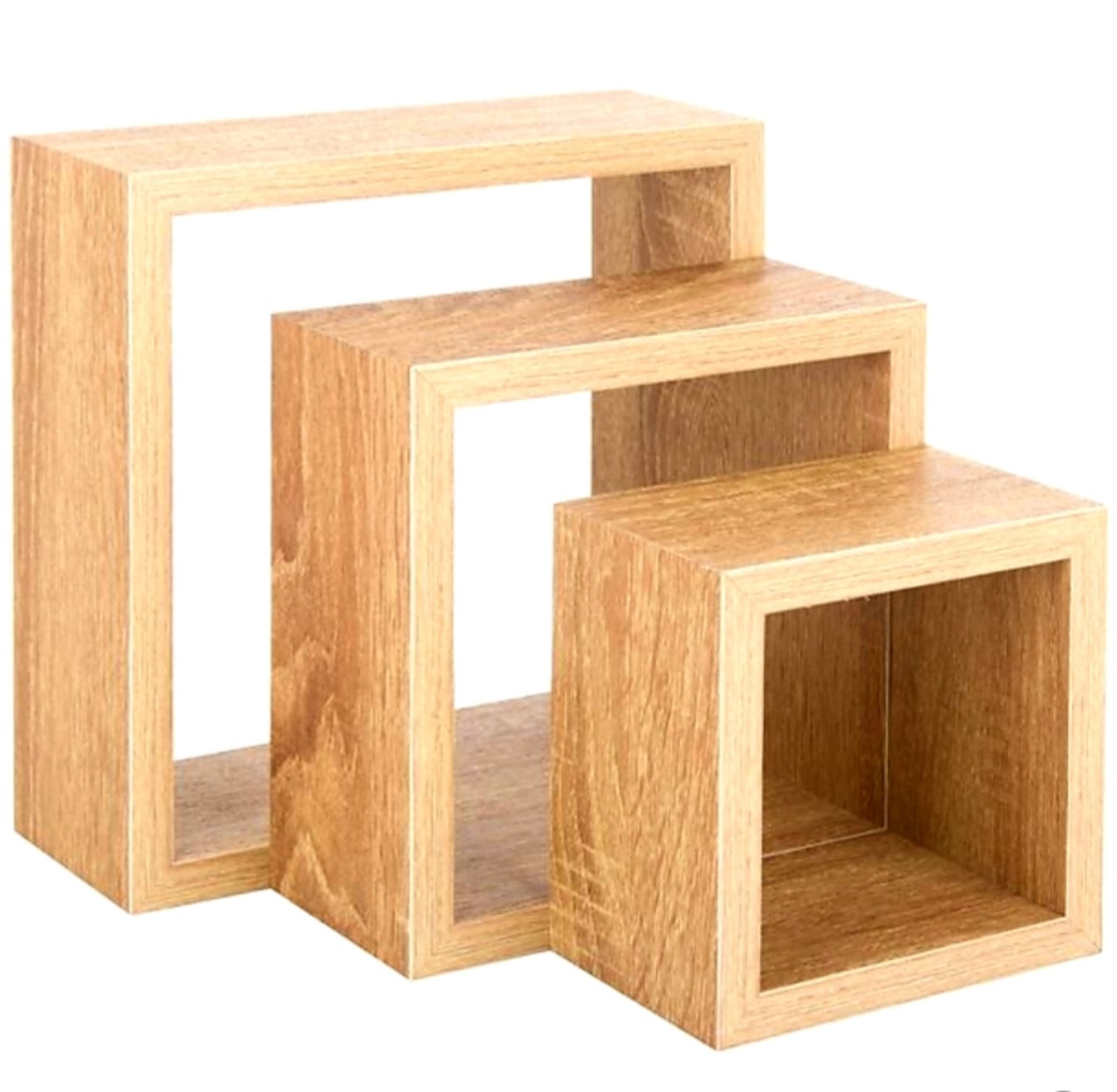 Комплект квадратни етажерки за стена, три рафта за декорация, MDF, дъб сонома