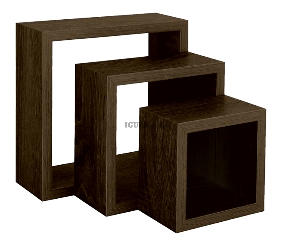 Комплект квадратни етажерки за стена, три рафта за декорация, MDF, венге