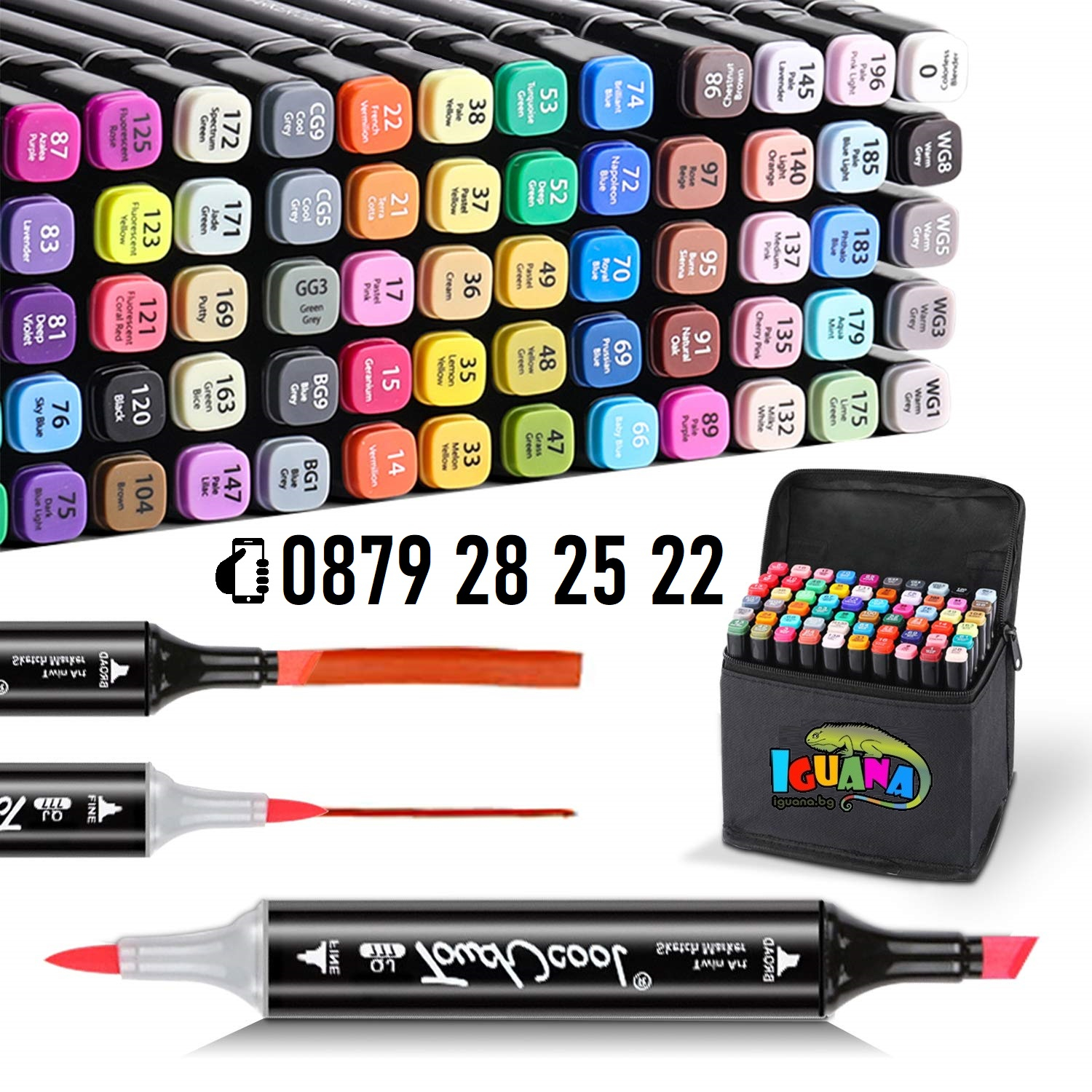 Маркери с Двоен връх, 40 / 60 / 80 / 168 цвята, двустранни флумастери в чанта - Iguana.bg