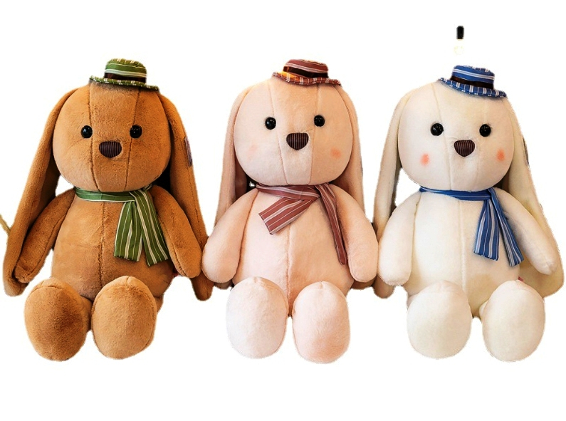 Плюшен Заек с шапка и шал, 30см, три цвята