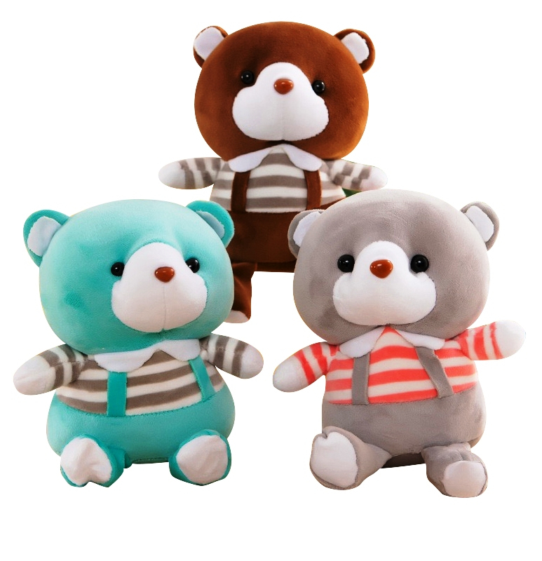Плюшено Мече с раирана тениска, 18см, два цвята
